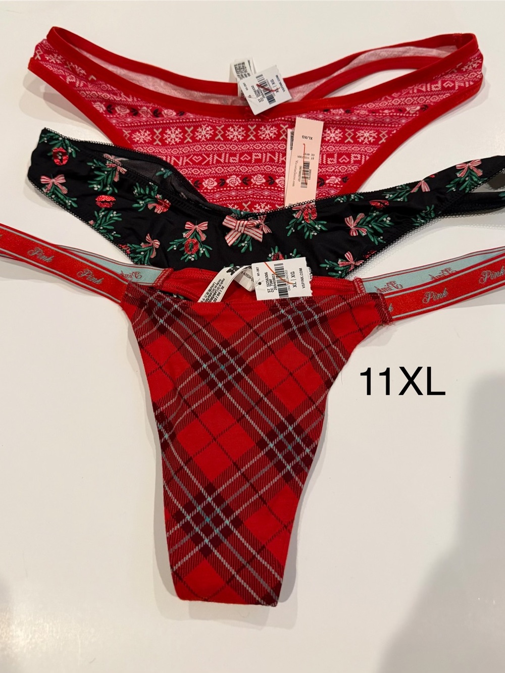 PINK Victoria's Secret Red Plaid & Floral Thongs - PINK Victoria's Secret